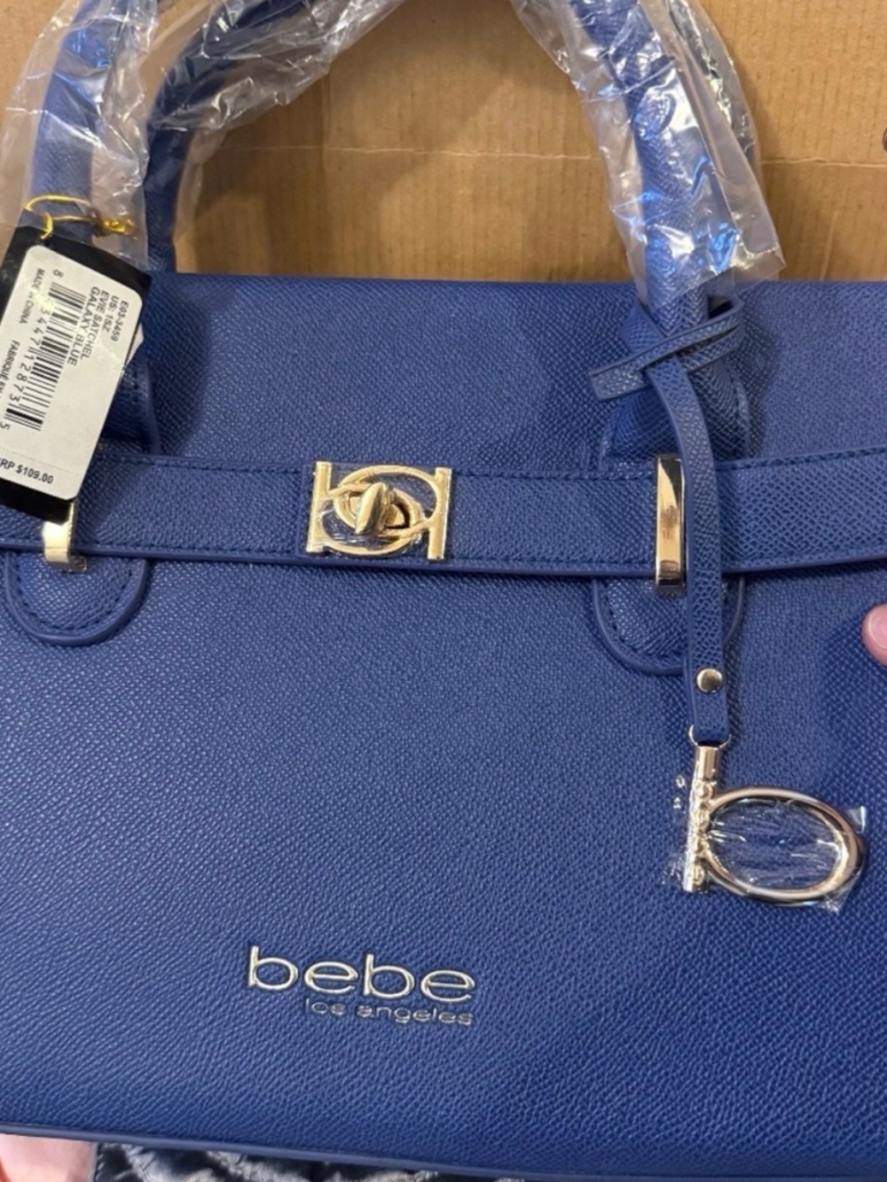 Springy New bebe Blue Evie Satchel with Gold Hardware